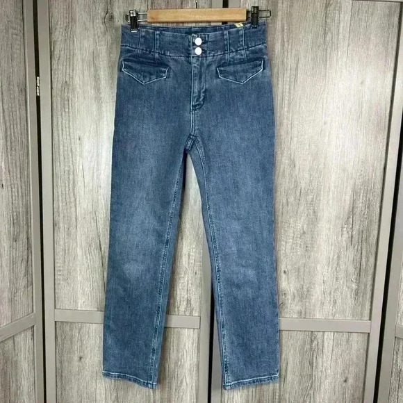 Anthropologie Maeve Jeans Sz 25 Petite Straight Leg Flap Pocket Blue - Picture 1 of 11